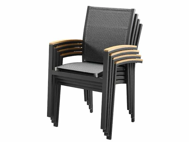 (x8 )stapelbare tuinfauteuil in aluminium en textileen - antraciet en acacia armleuningen - afbeelding 4 van  4