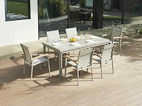 (x8) stapelbare tuinstoelen van aluminium en textileen - taupe en acacia armleuningen - afbeelding 1 van  9