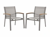 (x8) stapelbare tuinstoelen van aluminium en textileen - taupe en acacia armleuningen - afbeelding 2 van  9