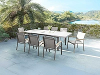 (x8) stapelbare tuinstoelen van aluminium en textileen - taupe en acacia armleuningen - afbeelding 3 van  9