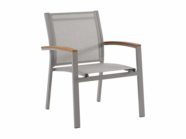 (x8) stapelbare tuinstoelen van aluminium en textileen - taupe en acacia armleuningen - afbeelding 4 van  9