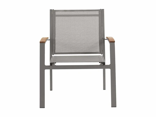 (x8) stapelbare tuinstoelen van aluminium en textileen - taupe en acacia armleuningen - afbeelding 5 van  9