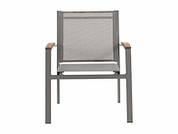 (x8) stapelbare tuinstoelen van aluminium en textileen - taupe en acacia armleuningen - afbeelding 5 van  9
