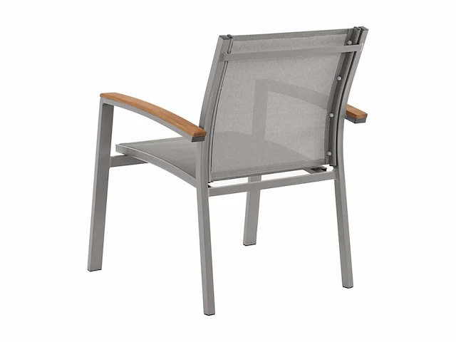 (x8) stapelbare tuinstoelen van aluminium en textileen - taupe en acacia armleuningen - afbeelding 6 van  9