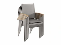 (x8) stapelbare tuinstoelen van aluminium en textileen - taupe en acacia armleuningen - afbeelding 7 van  9