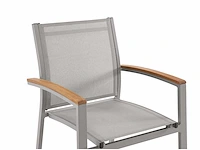 (x8) stapelbare tuinstoelen van aluminium en textileen - taupe en acacia armleuningen - afbeelding 8 van  9