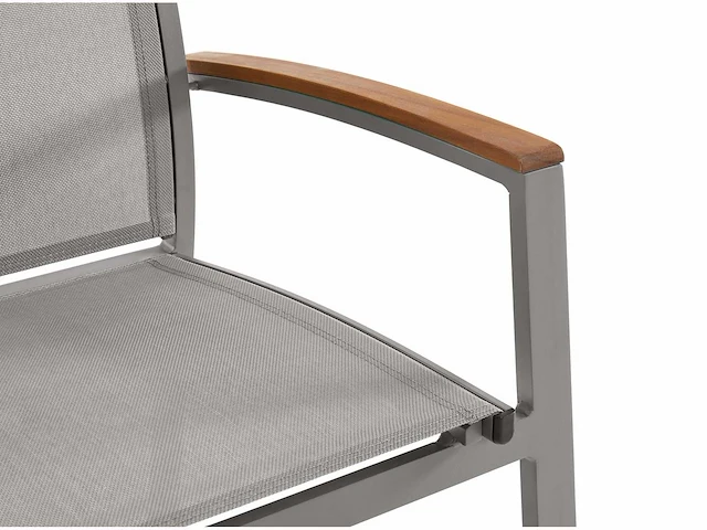 (x8) stapelbare tuinstoelen van aluminium en textileen - taupe en acacia armleuningen - afbeelding 9 van  9