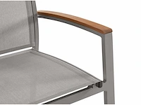 (x8) stapelbare tuinstoelen van aluminium en textileen - taupe en acacia armleuningen - afbeelding 9 van  9