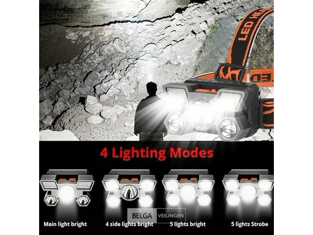 Xpe 5 ledhoofdlamp oplaadbaar via usb - afbeelding 4 van  6