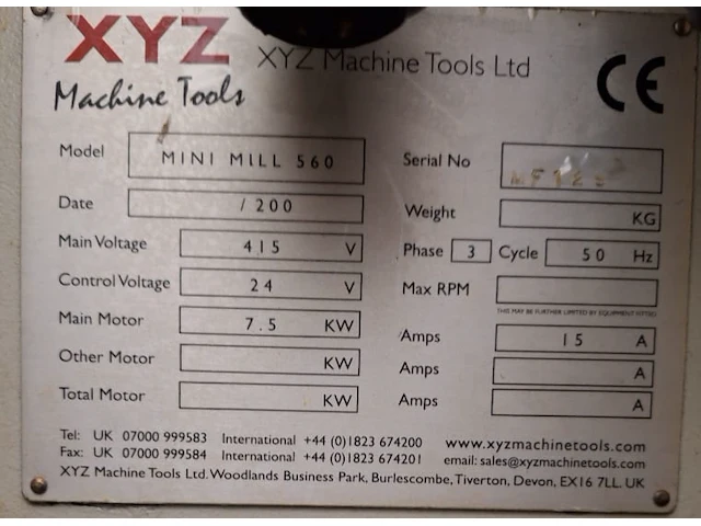 Xyz minifrees 560 verticaal bewerkingscentrum - afbeelding 6 van  6
