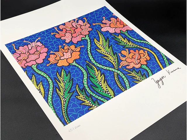 Yayoi kusama (na) - litho gesigneerd bord bloemen 2 - afbeelding 8 van  9