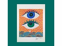 Yayoi kusama (na) - litho gesigneerd two eyes plaat - afbeelding 1 van  9