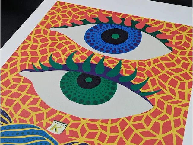 Yayoi kusama (na) - litho gesigneerd two eyes plaat - afbeelding 3 van  9