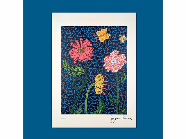 Yayoi kusama (na) - litho ondertekend bloemenbord - afbeelding 1 van  9