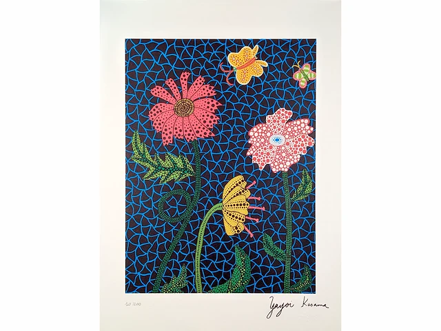 Yayoi kusama (na) - litho ondertekend bloemenbord - afbeelding 2 van  9