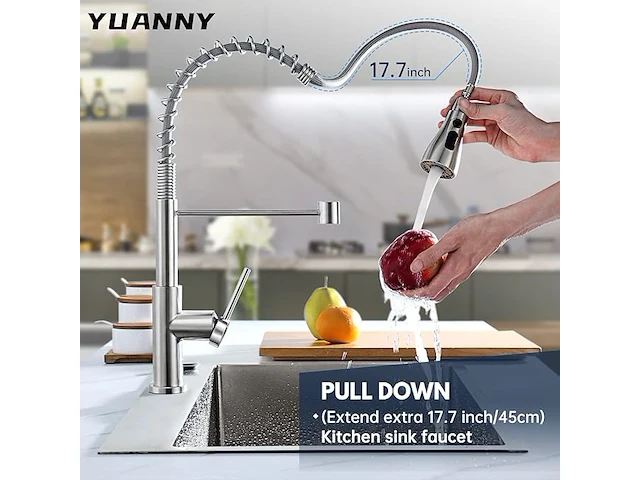 Yuanny waterkraan met sproeier geborsteld nikkel - afbeelding 1 van  5