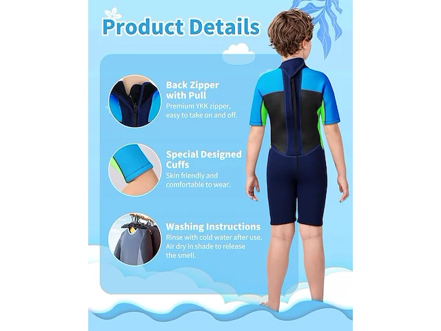 Yueta wetsuit shorty voor kinderen - afbeelding 2 van  3