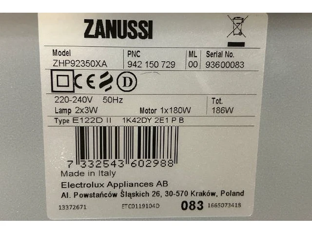 Zanussi dampkap - afbeelding 4 van  5