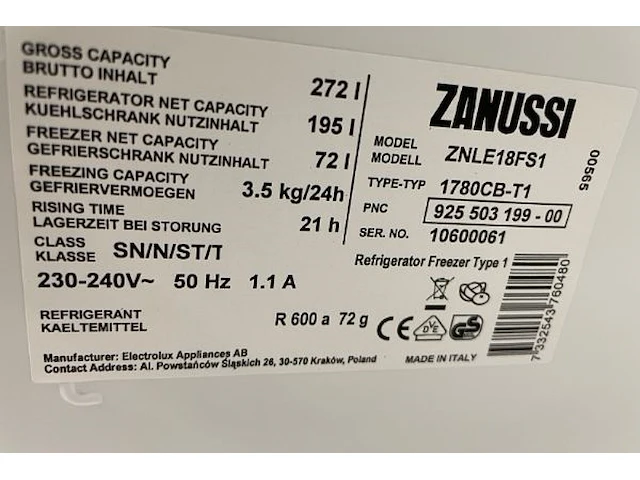 Zanussi inbouw koelkast/vrieskast - afbeelding 4 van  7