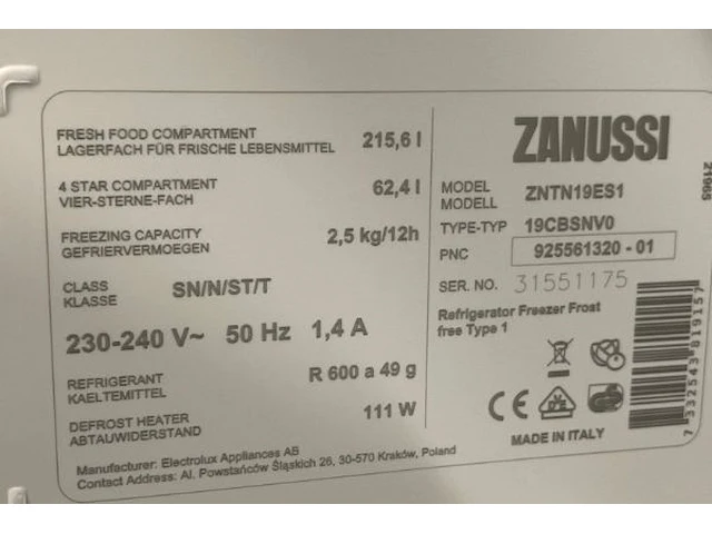 Zanussi inbouw koelkast/vrieskast - afbeelding 5 van  6