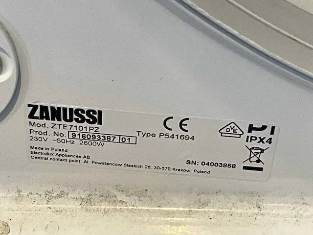 Zanussi zte7101pz droogkast - afbeelding 4 van  4
