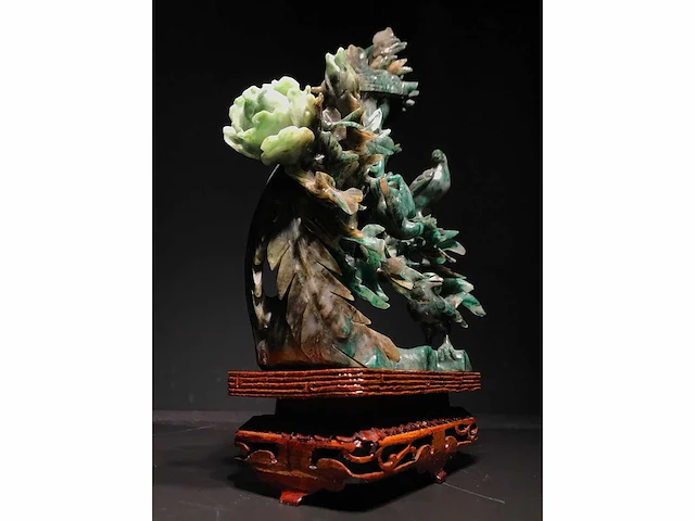 Zeer gedetailleerd delicaat chinese sculptuur van vogels en bloemen - afbeelding 34 van  39