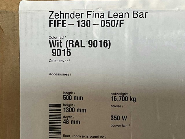 Zehnder fina lean bar fife-130-050f radiator - afbeelding 2 van  3