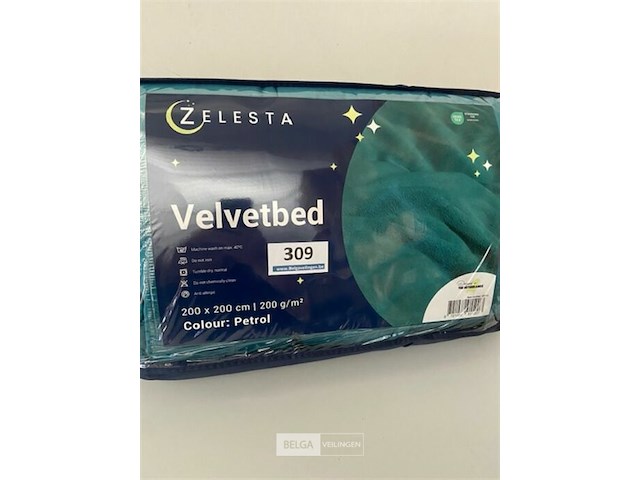 Zelesta velvetbed petrol kleur 200 x 200 200 gr - afbeelding 2 van  3