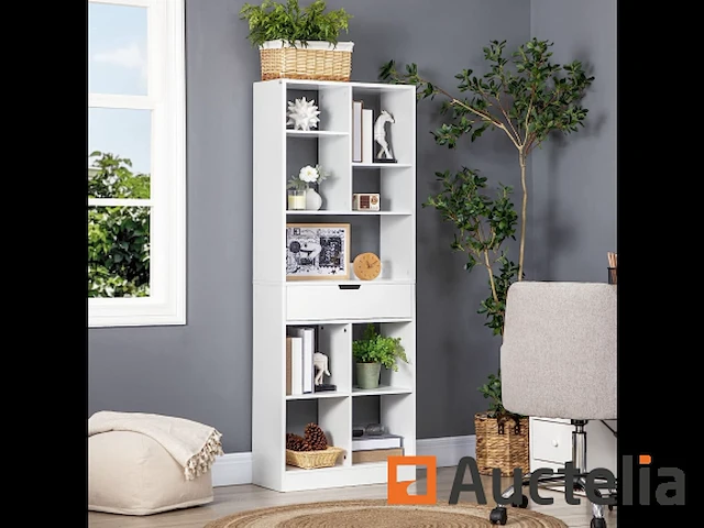 Zelfstandige houten boekenkast met lade - afbeelding 1 van  5