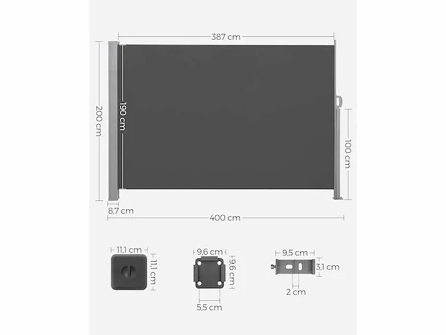Zijluifel met box in uitschuifbaar roestbestendig staal 200 x 400 cm - afbeelding 4 van  6