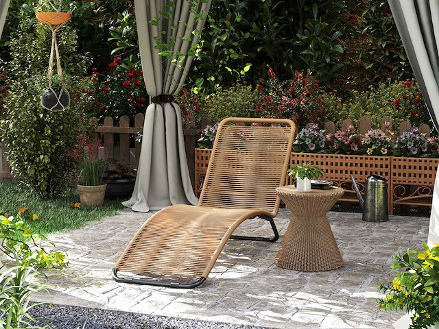 Zonnebadende, geweven hars ligstoel - afbeelding 1 van  6