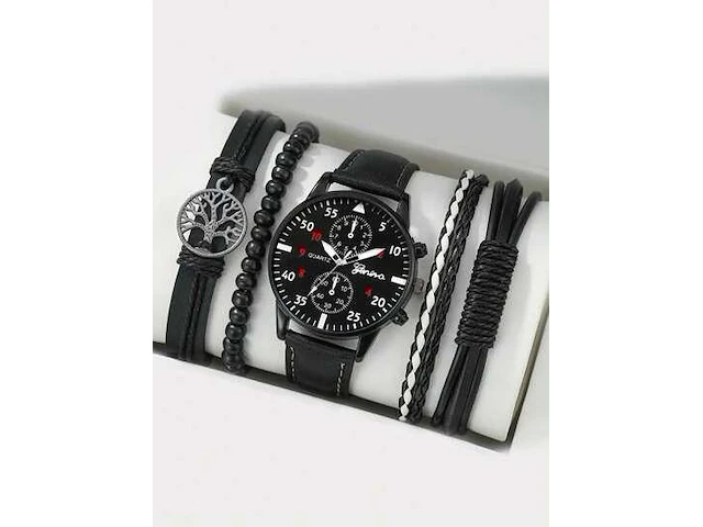 Zwart business round dial quartz horloge 5pcs - afbeelding 1 van  1