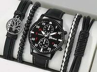 Zwart business round dial quartz horloge 5pcs