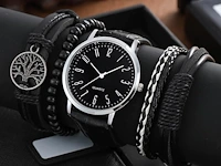 Zwart business round dial quartz horloge 5pcs