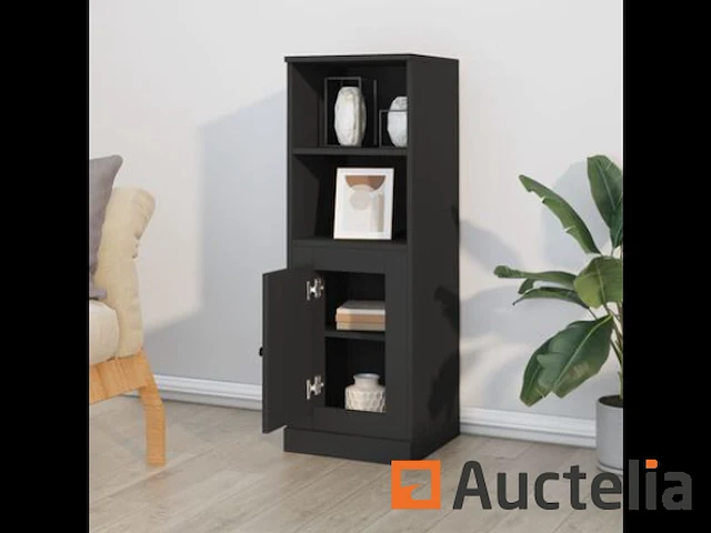 Zwart hoog dressoir 36x35,5x103,5 cm bewerkt hout - afbeelding 2 van  3