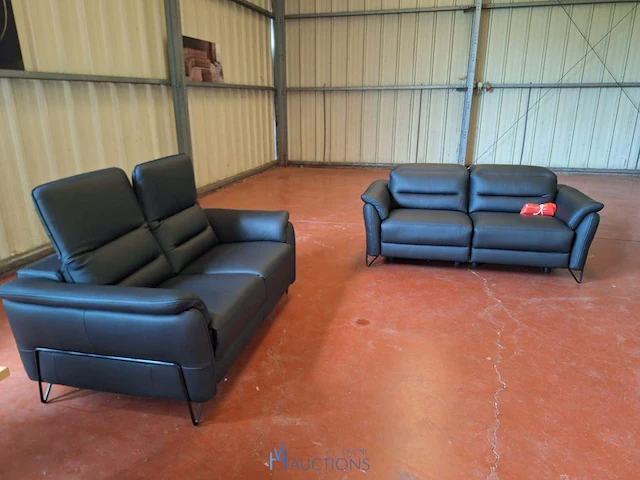 Zwart ledern salon - afbeelding 2 van  4
