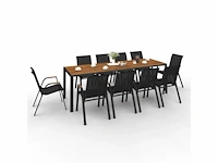 Zwarte en houten tuinmeubelen - tafel 240 cm met 10 stapelbare stoelen - afbeelding 3 van  7