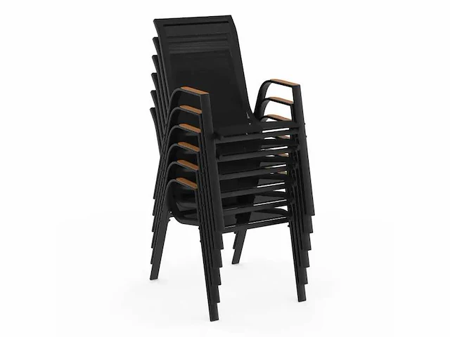Zwarte en houten tuinmeubelen - tafel 240 cm met 10 stapelbare stoelen - afbeelding 5 van  7