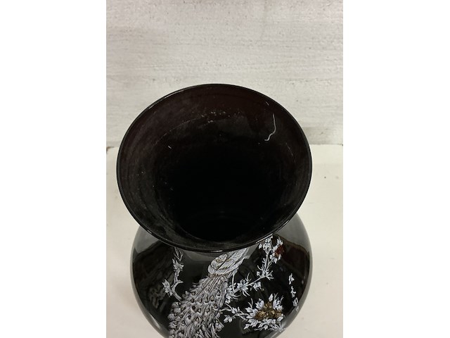 Zwarte japanse vaas met afbeelding "pauw" - afbeelding 4 van  4