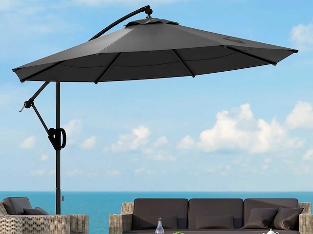 Zweefparasol, incl. kruisvoet, 293 x 293 x 260 cm, grijs - afbeelding 1 van  7