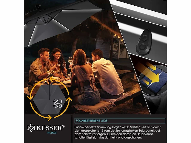 Zweefparasol met led en voet 300 cm x 300 cm - afbeelding 3 van  8