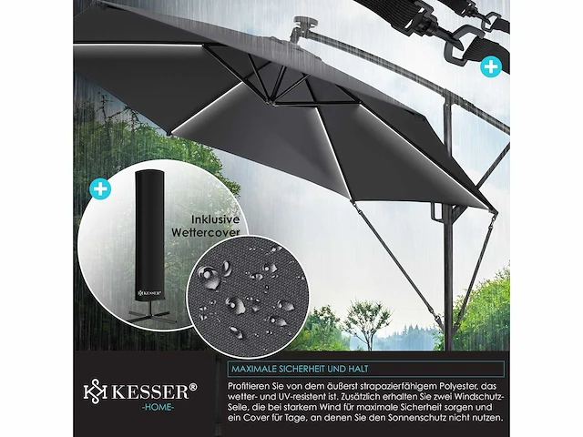 Zweefparasol met led en voet 300 cm x 300 cm - afbeelding 5 van  8