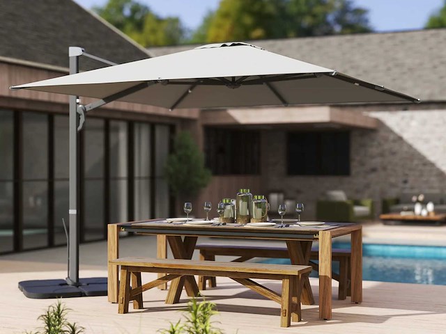 Zweefparasol met slinger en kruisvoet, gemaakt van polyester, aluminium en metaal - afbeelding 1 van  5