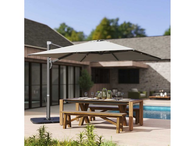 Zweefparasol met slinger en kruisvoet, gemaakt van polyester, aluminium en metaal - afbeelding 3 van  5