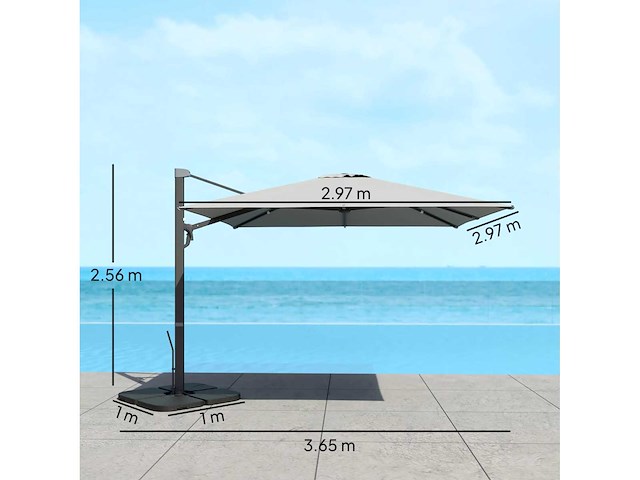 Zweefparasol met slinger en kruisvoet, gemaakt van polyester, aluminium en metaal - afbeelding 4 van  5