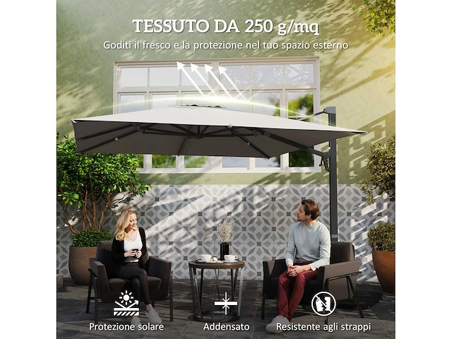 Zweefparasol met slinger en kruisvoet, gemaakt van polyester, aluminium en metaal - afbeelding 5 van  5