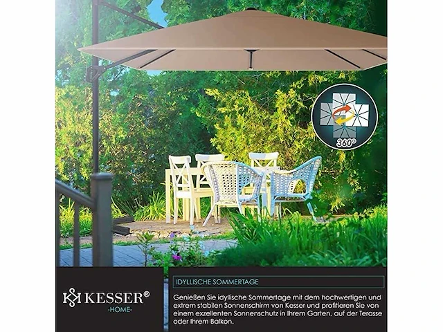Zweefparasol xl 300 x 300 cm incl. draaibare tuinparasol - afbeelding 3 van  7