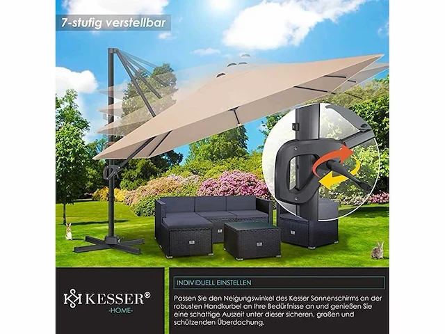 Zweefparasol xl 300 x 300 cm incl. draaibare tuinparasol - afbeelding 5 van  7