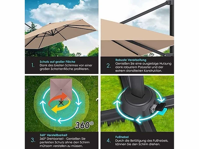 Zweefparasol xl 300 x 300 cm incl. draaibare tuinparasol - afbeelding 6 van  7
