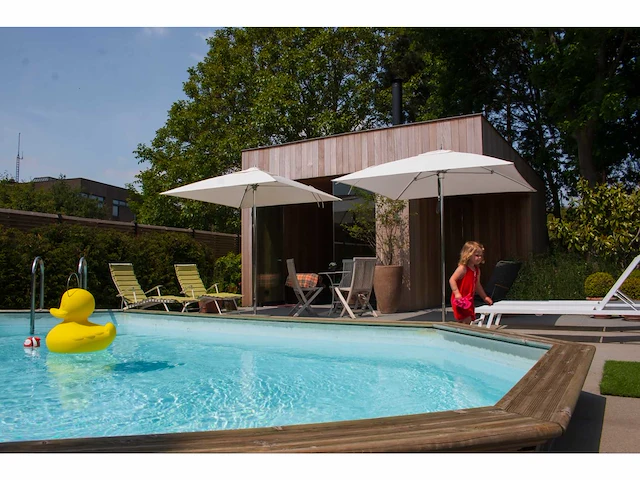 Zwembad oblong 390 x 620*133 cm met exotische afdekrand - afbeelding 2 van  4